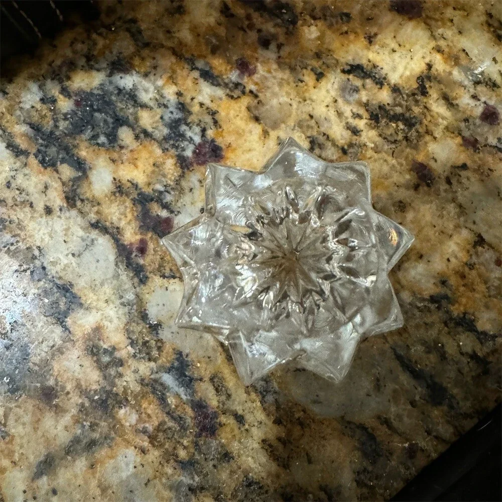 Vintage Clear Pressed Glass Toothpick Holder Diamond Cut Scalloped Rim